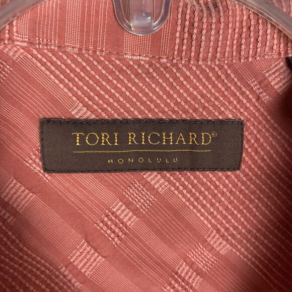 Tori Richard Honolulu Hawaiian Shirt Mens Large Red Print Pocket Silk Blend - Picture 6 of 7